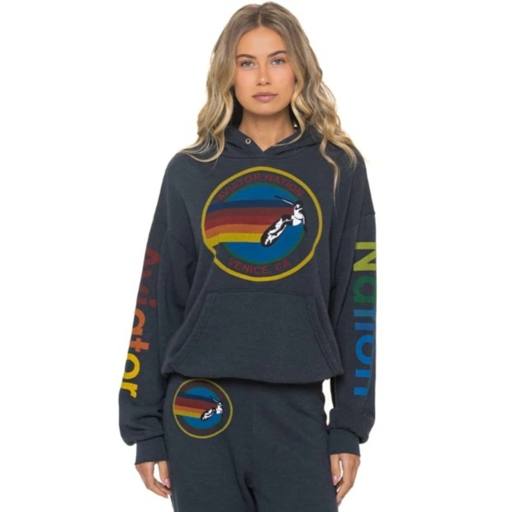 Aviator Nation relaxed pullover SM faded cool charcoal hoodie venice surf style